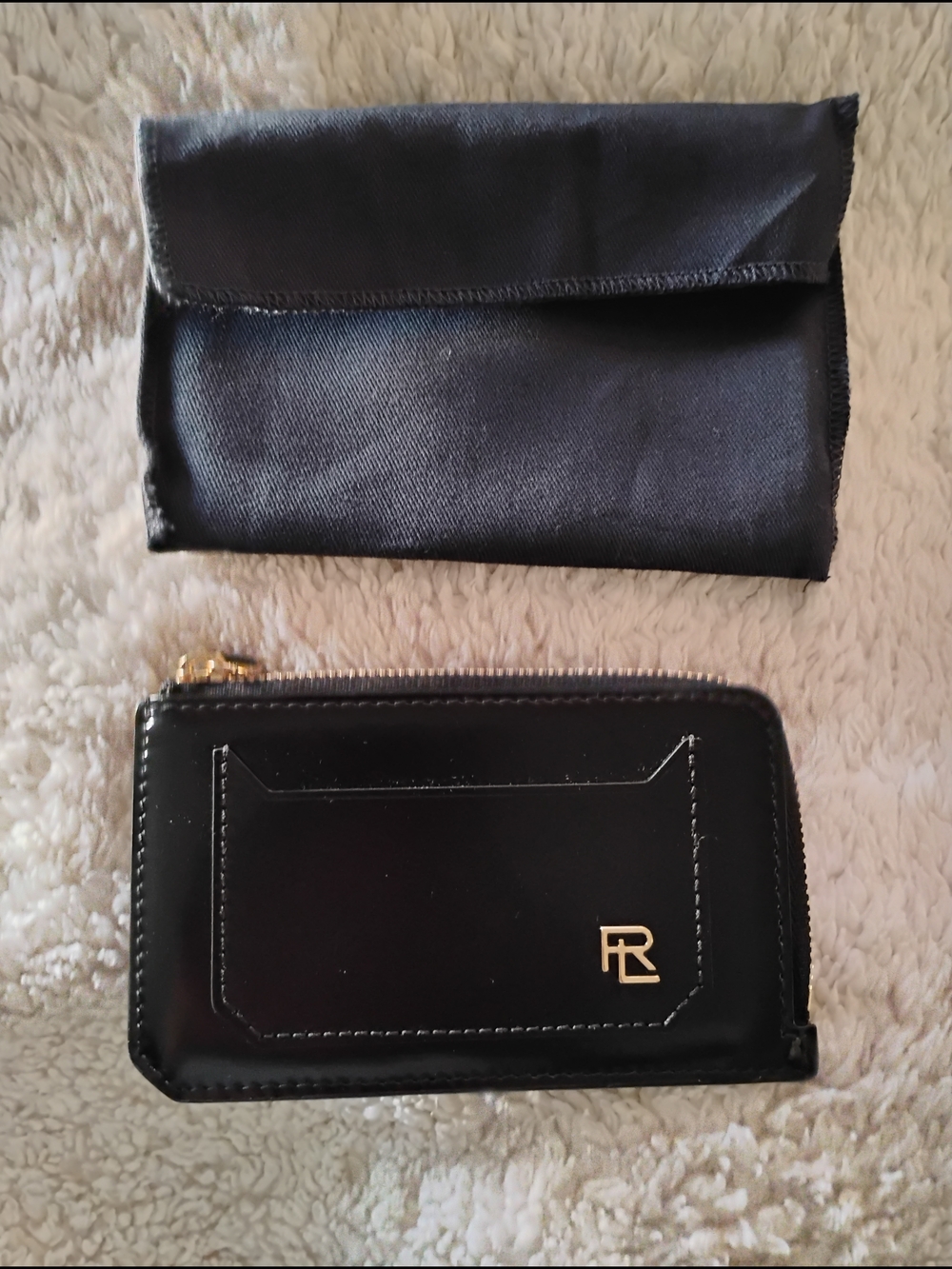 Ralph Lauren Black Leather Zip Card Holder with Gold Logo